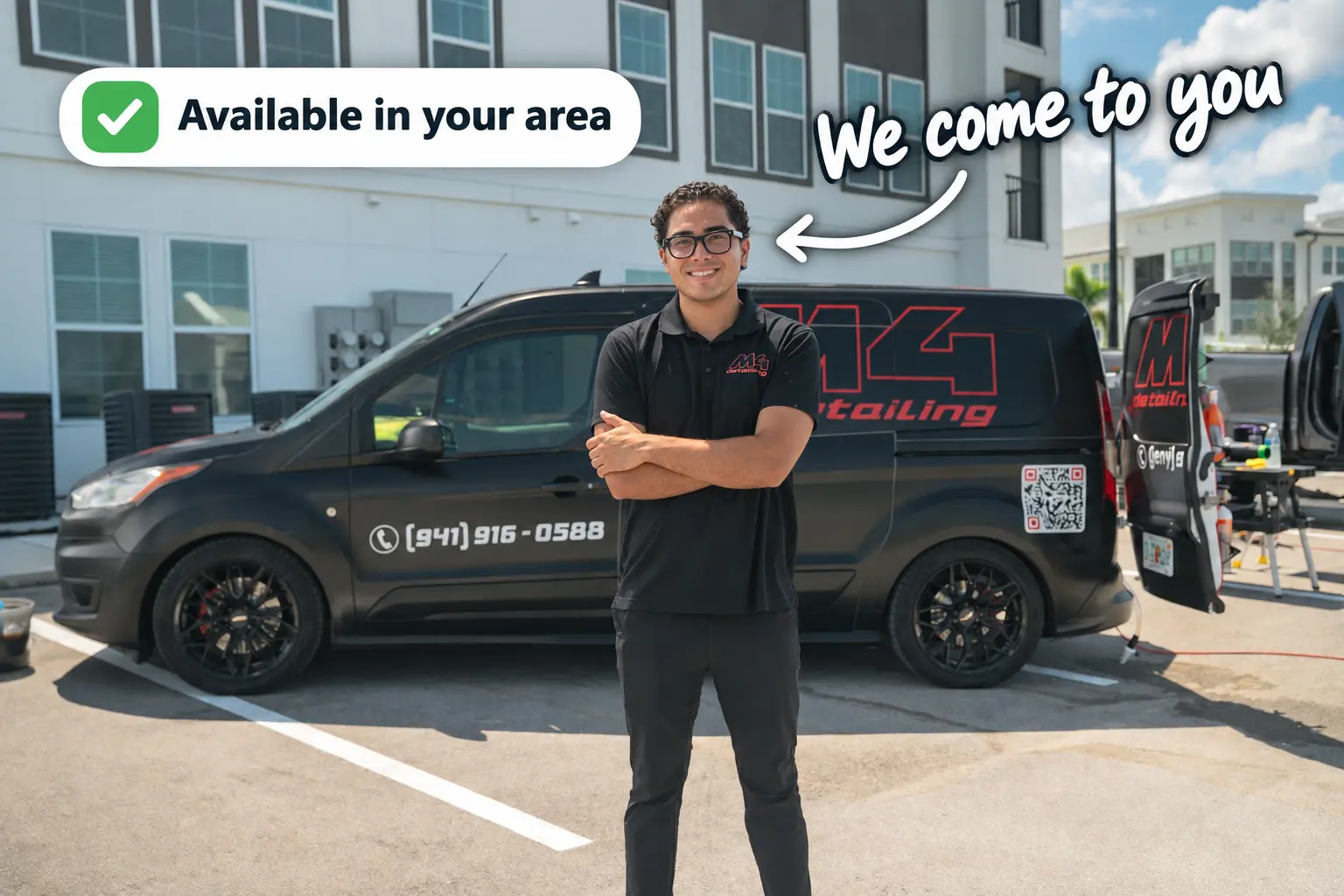 M4 Detailing owner in front of the M4 Detailing van - available in your area, we come to you